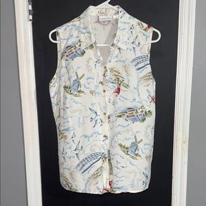 Liz Claiborne Lizwear Jeans Silk Sleeveless Button Down Top Size: L